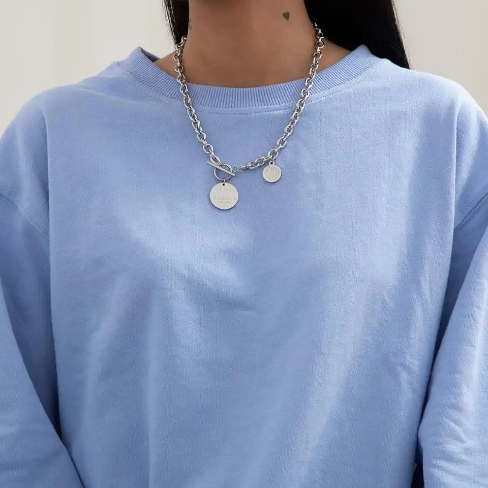 Vintage Cuban Coin Pendant, Hip Hop Stainless Steel Silver Color Lariat Necklace, Metal Toggle Clasp Chain Necklace, Chunky Chain OT Clasp Necklace, Men Women Coin Chain Necklace Pendant Vintage Cuban Coin Pendant, Hip Hop Stainless Steel Silver Color Lariat Necklace, Metal Toggle Clasp Chain Necklace, Chunky Chain OT Clasp Necklace, Men Women Coin Chain Necklace Pendant